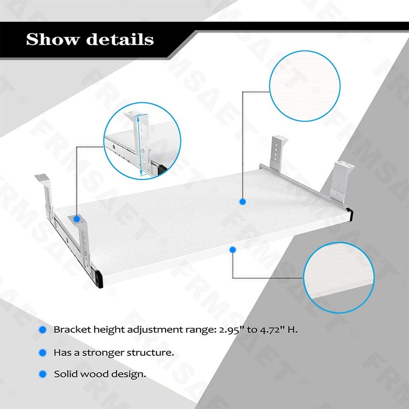 FRMSAET Furniture Accessories Office Product Suits Hardware 20/24/30 inches Keyboard Drawer Tray Wood Holder Under Desk Adjustable Height Platform(24 inches,White) - Image 2